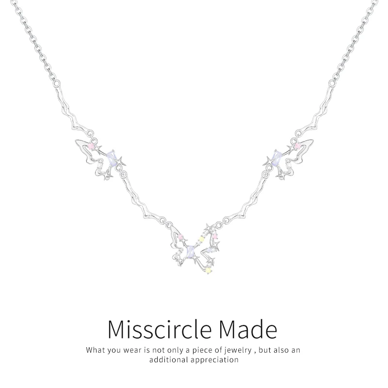 Misscircle Made 铜合金项链 镂空彩色蝴蝶项链女锁骨链甜美6068