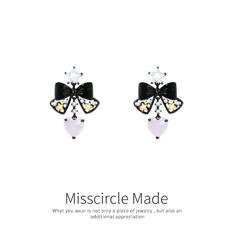 Misscircle Made 铜合金合成锆石耳饰 蝴蝶结耳环女甜美可爱2496