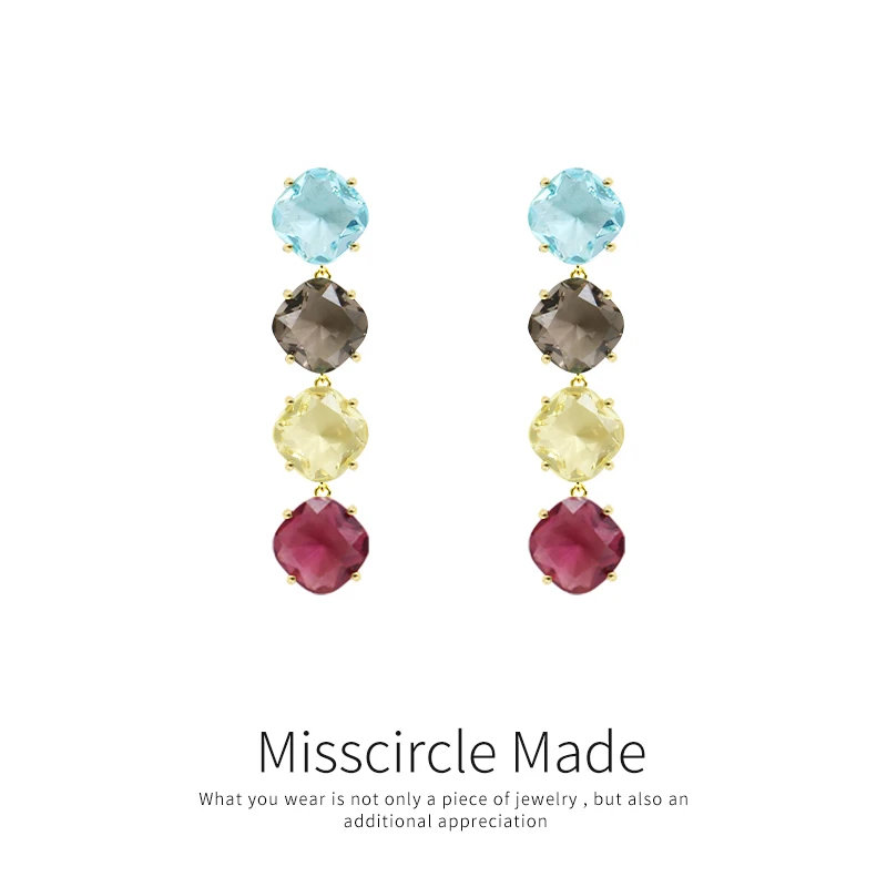 Misscircle Made 铜合金合成锆石耳饰 夏日彩色长条耳环甜美1962