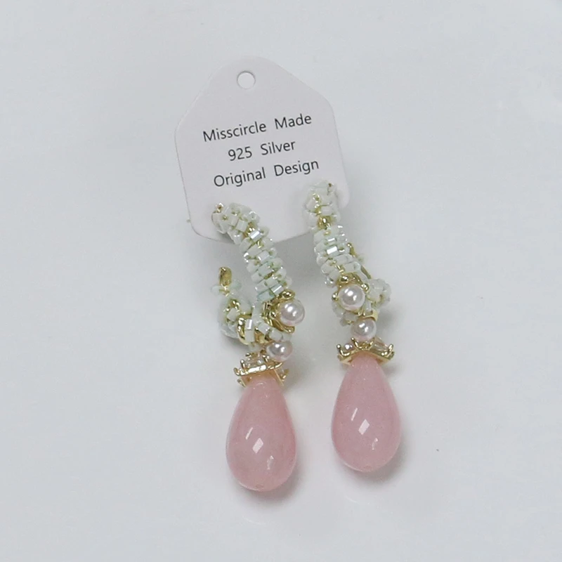Misscircle Made 铜合金合成锆石耳饰 手工编织水滴耳环甜美3230