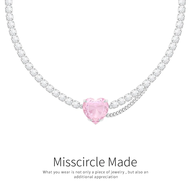 Misscircle Made 铜合金合成锆石项链 粉色爱心项链甜美可爱0632