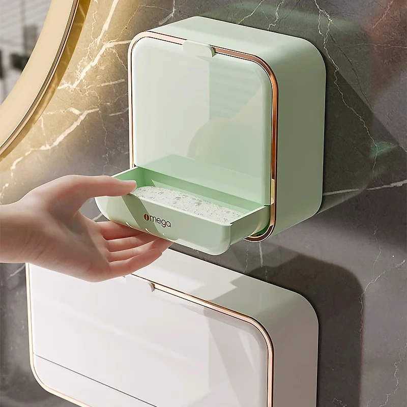 肥皂收纳盒免打孔肥皂盒壁挂式家用带盖沥水浴室卫生间香皂置物架