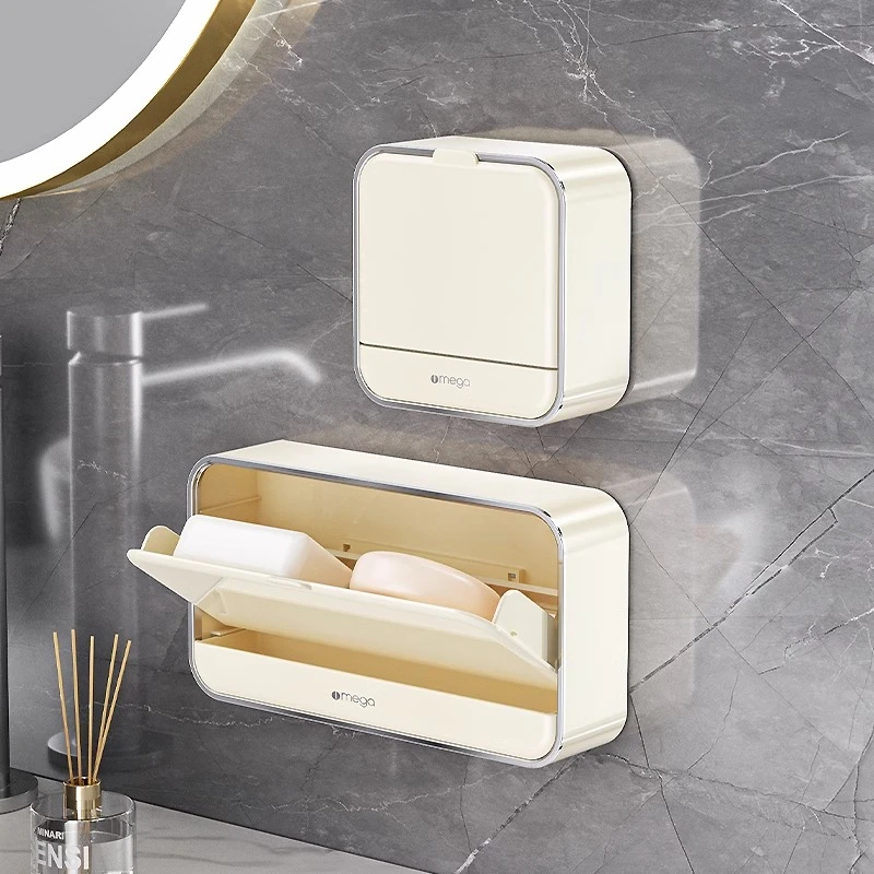 肥皂收纳盒免打孔壁挂式家用带盖沥水收纳浴室卫生间香皂置物架子
