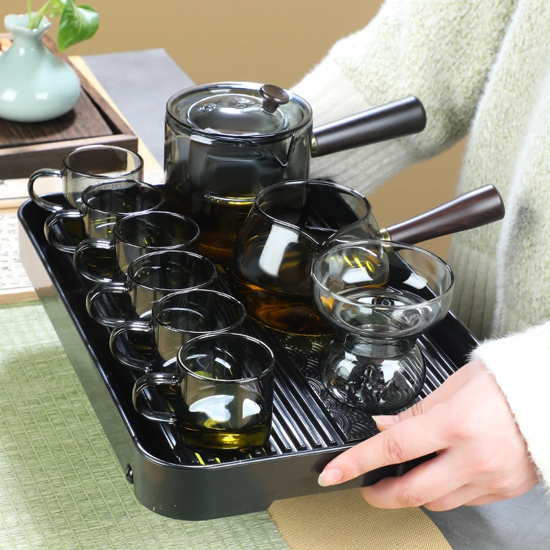 【烟灰色侧把壶11件套】直觉壶茶具装高硼硅耐高温手工家用创意套装