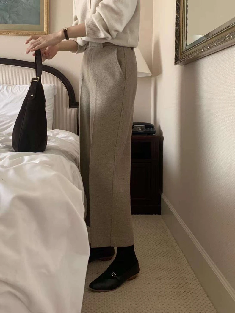 ounc*e 高腰显瘦洋气毛呢休闲裤