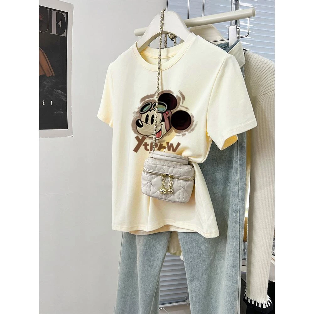 小众设计感正肩纯棉圆领短袖t恤女2024新款时尚百搭洋气上衣夏季