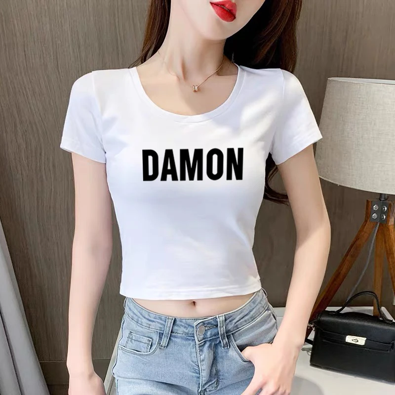 短袖白色t恤女短款圆领高腰衣服露脐韩版修身2024年夏季新款上衣