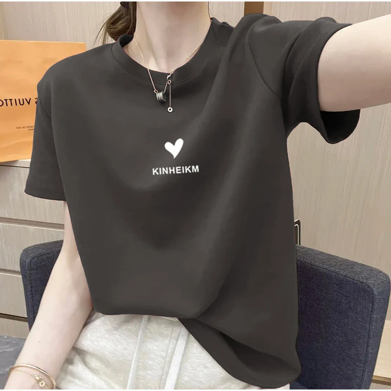 2025正肩圆领短袖t恤女韩版时尚百搭减龄洋气上衣内搭打底衫夏季