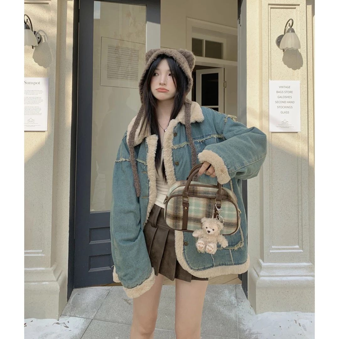 秋冬厚外套牛仔百搭少女复古学生ins日系