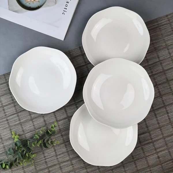 1【4只装】釉下彩工艺8英寸新骨瓷纯白简约家用陶瓷荷叶盘点心盘