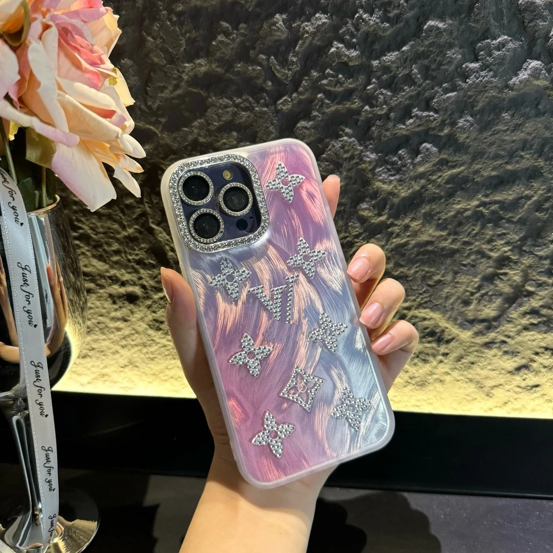 钻壳闪钻镜头金羽渐变适用苹果15promax手机壳iphone14promax卡通