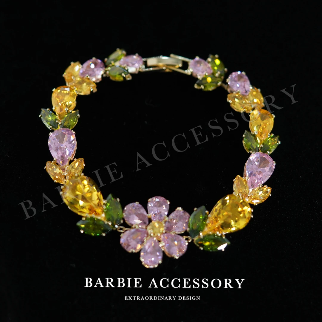 铜合金合成锆石手链 【粉花黄艺】法式既视设计款高级感绝美手链