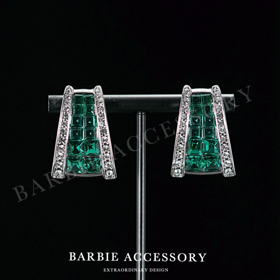 铜合金合成锆石耳饰 【绿星影霜】法式既视设计款高级感绝美耳饰