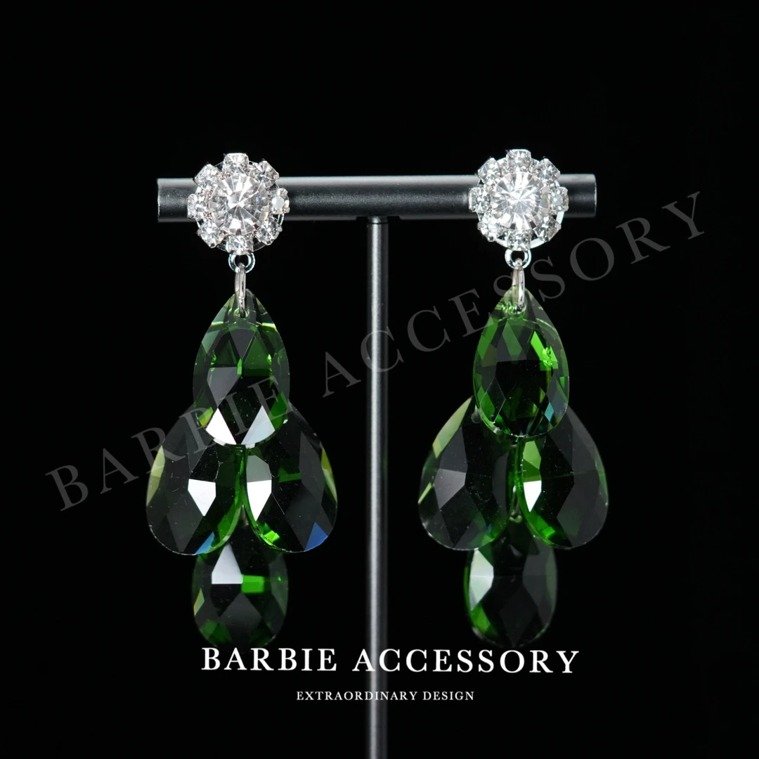 铜合金合成锆石耳饰 【绿滴满泪】法式既视设计款高级感绝美耳环