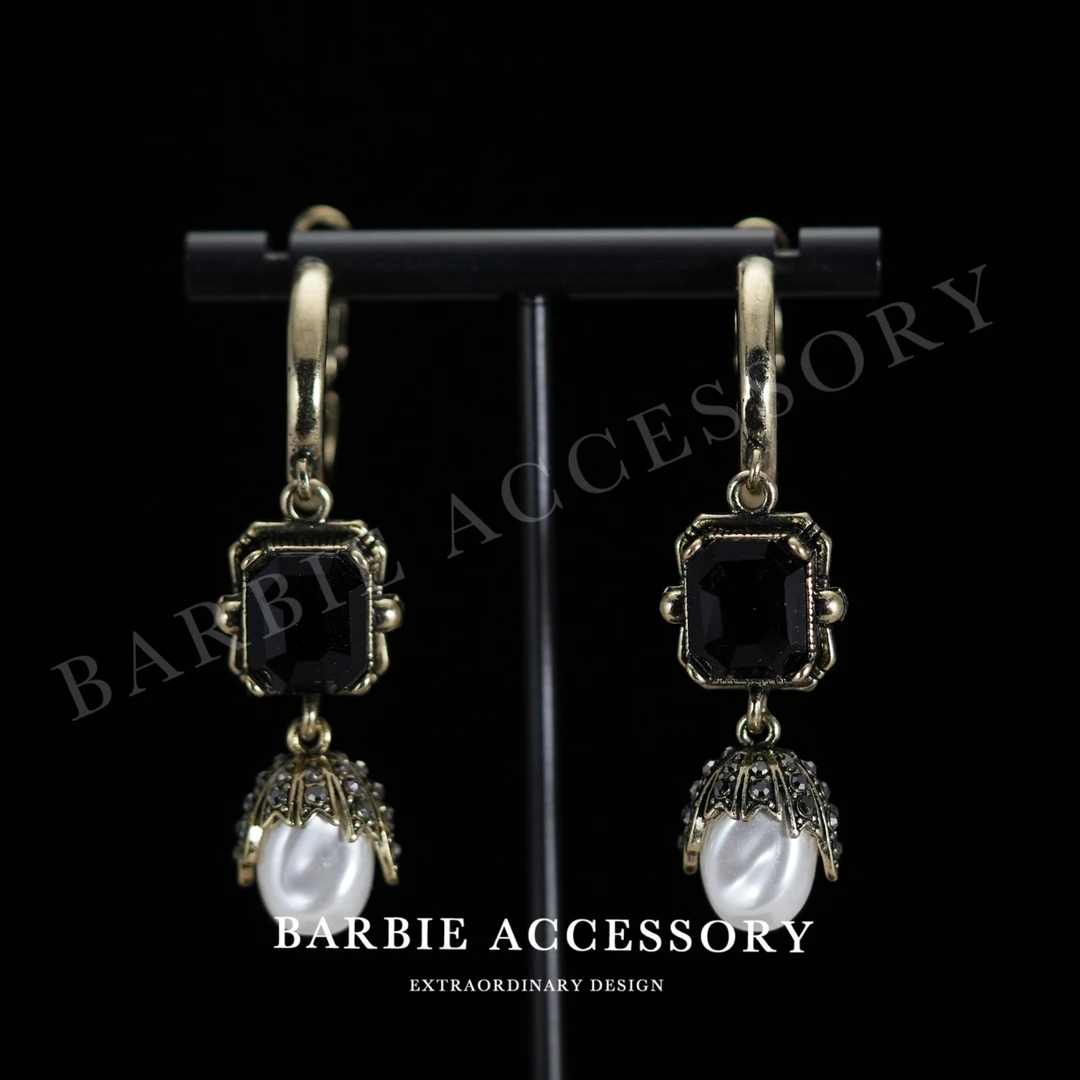 铜合金合成锆石耳饰 【黑色戏法】法式既视设计款高级感绝美耳饰