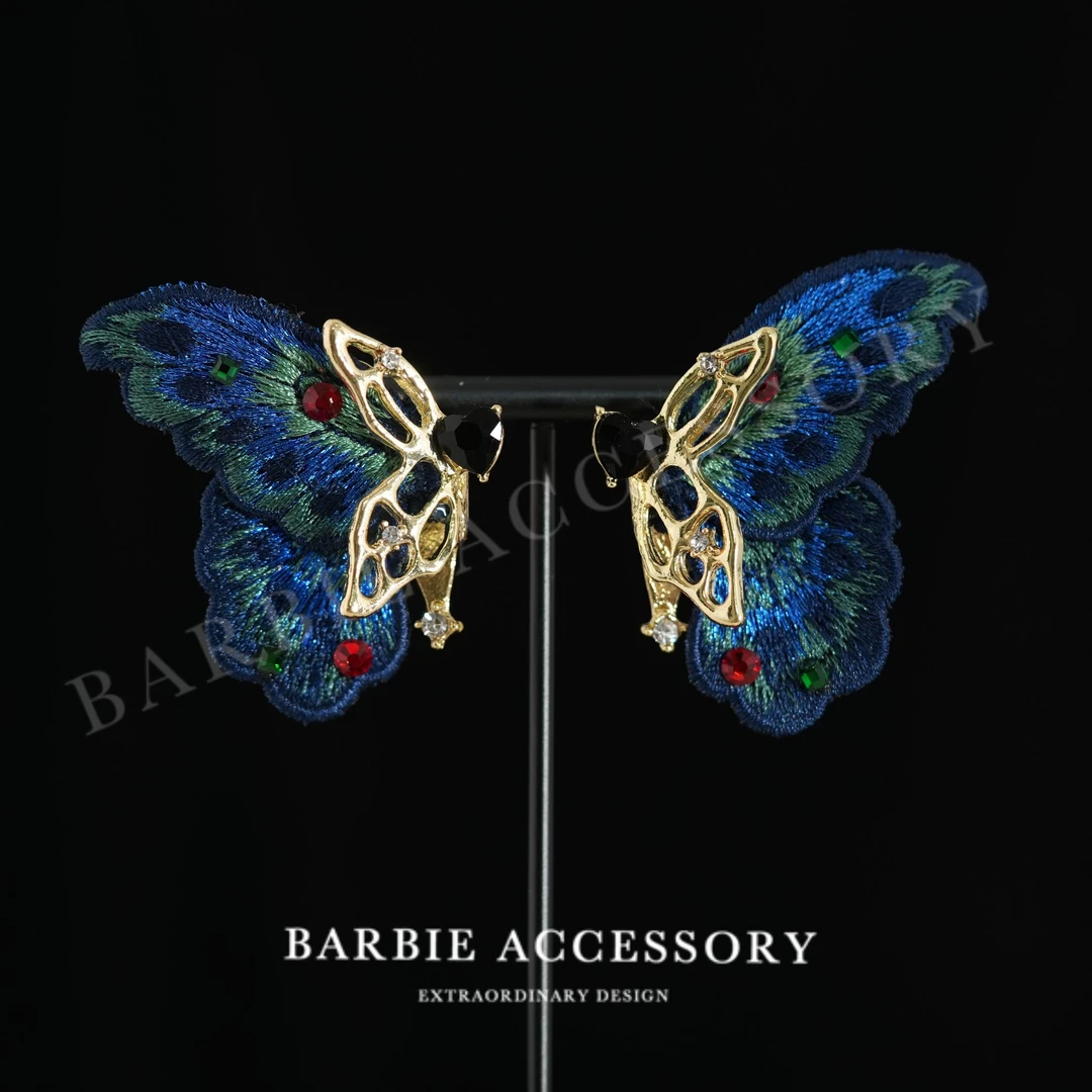 铜合金合成锆石耳饰 【蝶思念望】轻奢设计款百搭耳环