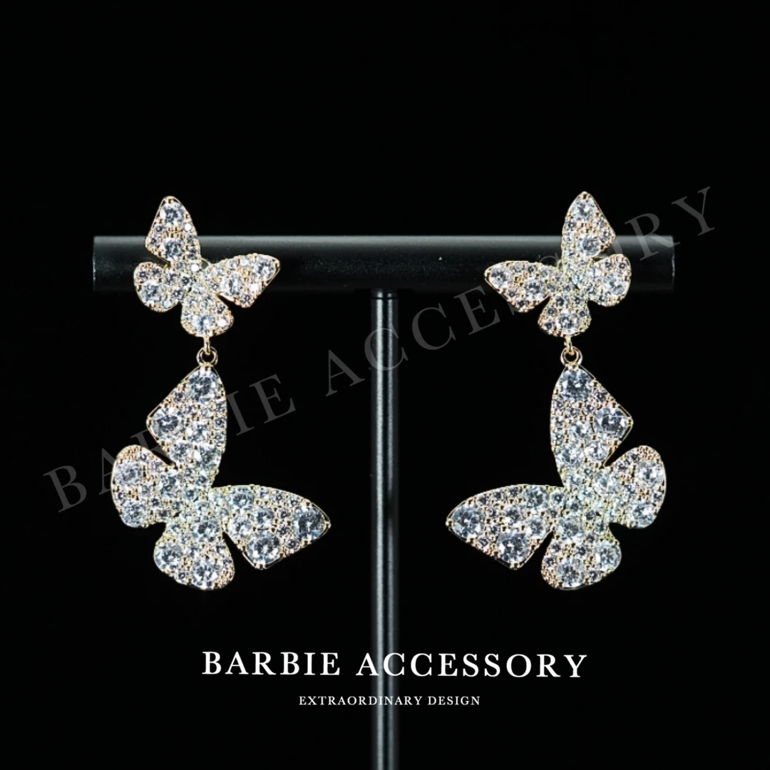 铜合金合成锆石耳饰 【银系星蝶】法式中古轻奢设计款高级感耳饰