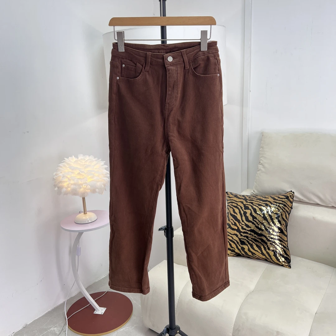 【庄喜儿Original】咖色加绒百搭时尚显瘦休闲裤女  ZXE2510