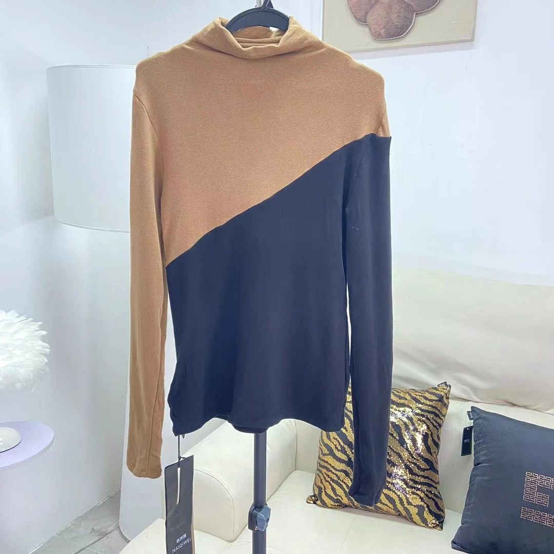 【庄喜儿Original】高领拼接撞色设计感简约高级打底上衣女ZXE2156