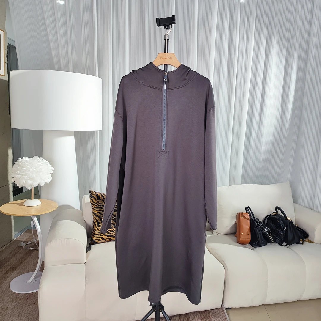 【庄喜儿Original】休闲百搭时尚宽松厚款拉链卫衣连衣裙女ZXE283