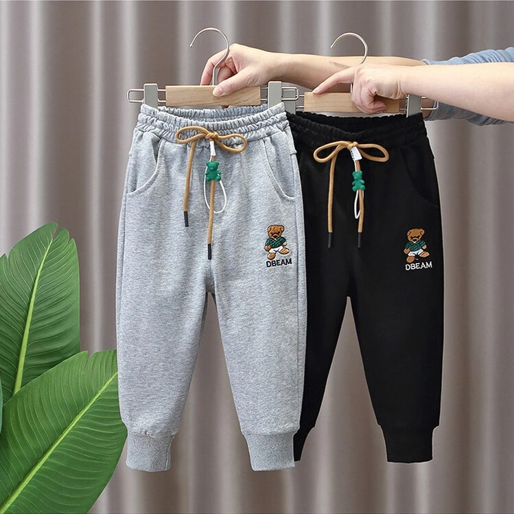 男女童裤子2023春秋百搭束腿裤童装休闲裤中童儿童卡通绣花休闲裤