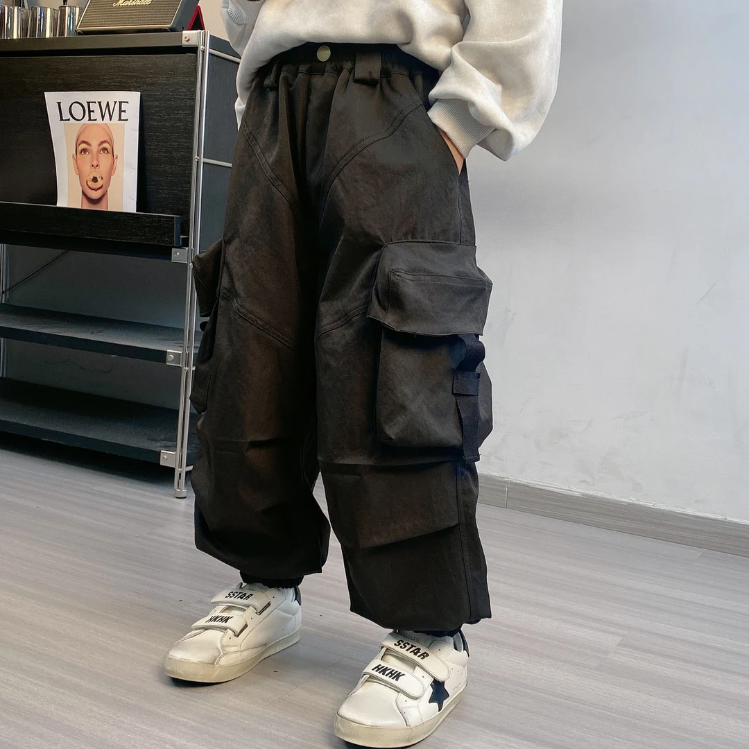 【嘟妈童装】男童秋季休闲宽松大口袋裤中大童工装裤子7638