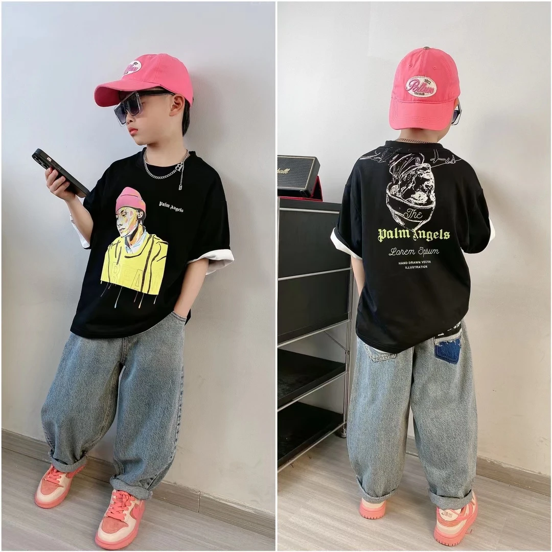 【嘟妈童装】2024夏新品男童卡通宽松T恤中大儿童百搭潮酷短袖6392