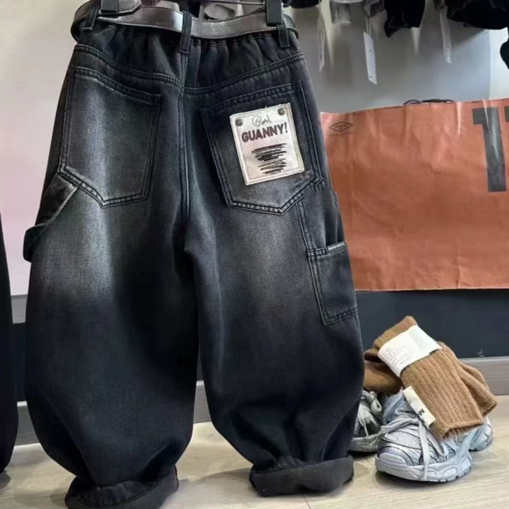 【嘟妈童装】男童冬季加绒牛仔裤2024中大童加厚韩版保暖裤5337