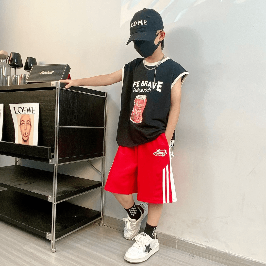 【嘟妈童装】2024男童夏季背心套装中大童无袖坎肩二件套8771