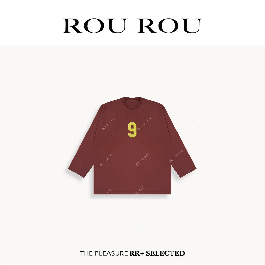 20521韩版数字印花车线插肩长袖T恤侧开叉圆领套头上衣