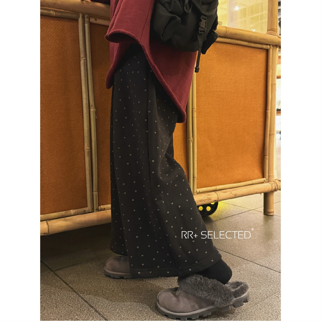 20606文艺复古波点抽绳休闲裤女秋宽松垂感显瘦阔腿裤