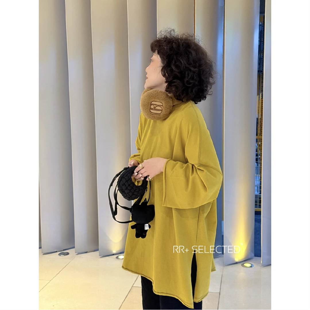 21828韩系慵懒风oversize短袖T恤女秋宽松百搭减龄侧开叉上衣