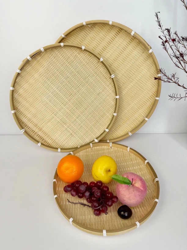 FN02（晒盘42-36-30）手工竹编制品竹筛收纳筐水果盘子点心托盘农