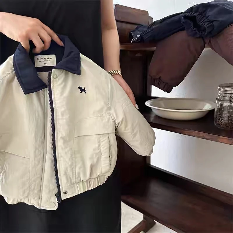 儿童棉服24冬男女童潮牌夹棉外套宝宝卡通小狗棒球服翻领夹克