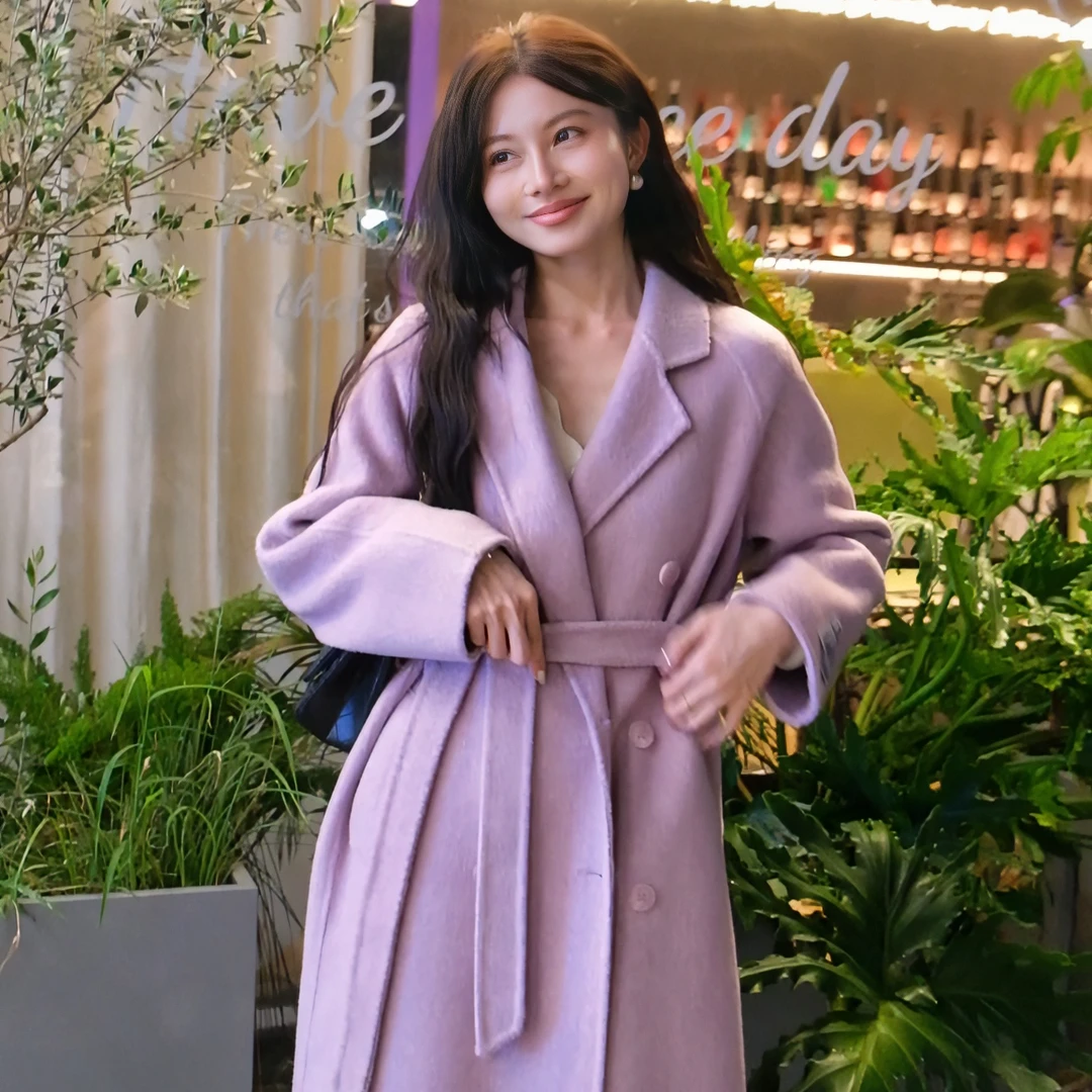 Lu#【LuLu的花海】双面绵羊毛桑蚕丝兔毛插肩袖西装领大衣