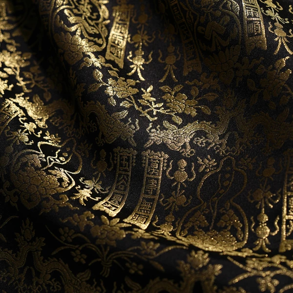 【上久楷·黑底葫芦灯笼】宋锦140门幅桑蚕丝面料【一经剪裁概不退换】