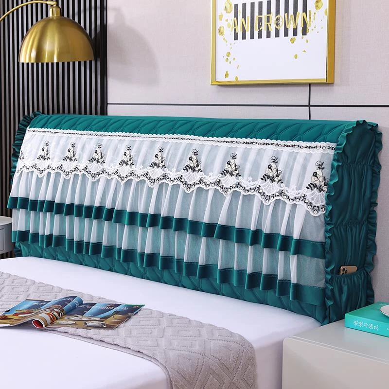 新款中式床头罩防尘罩床头套软包保护套加厚夹棉全包公主花边套子