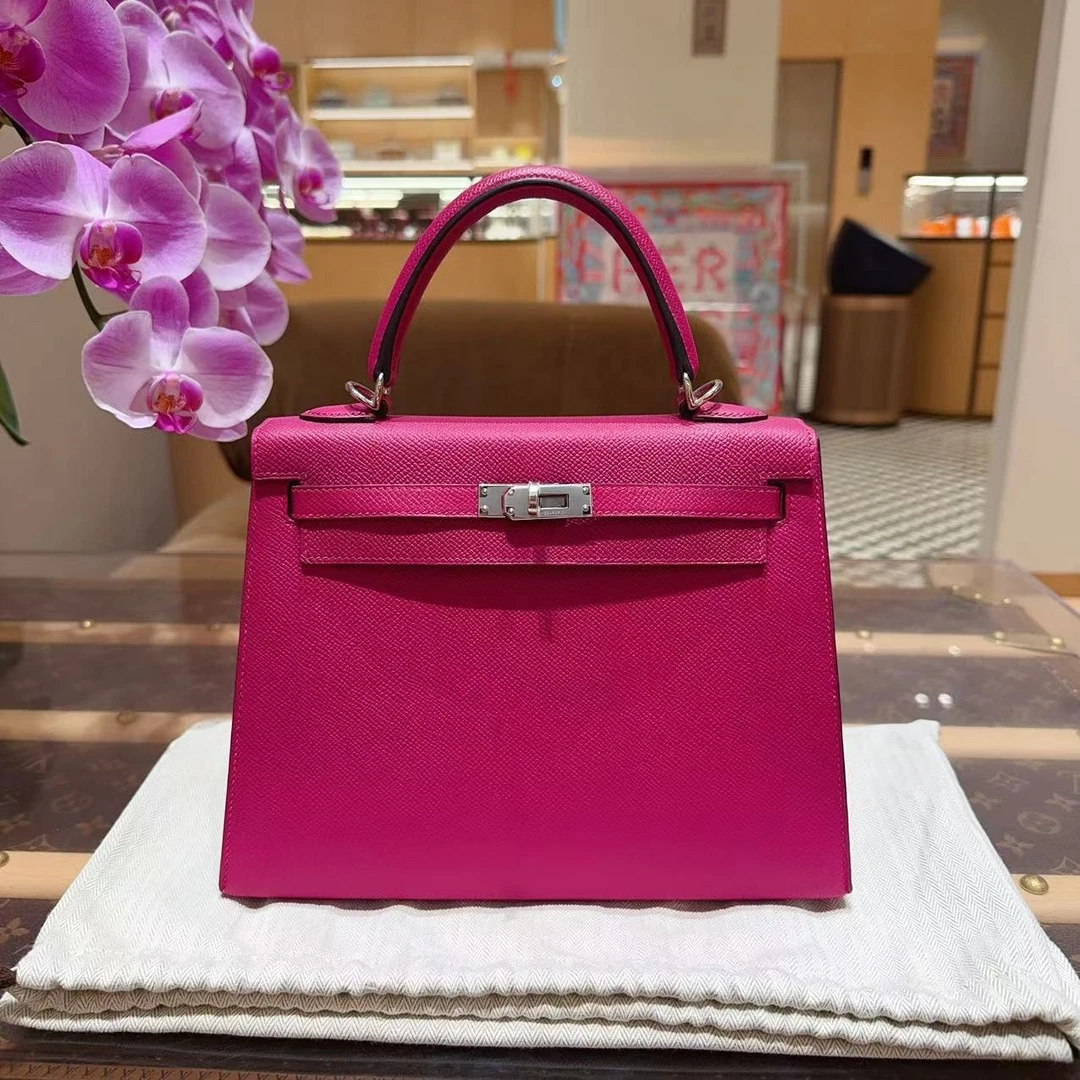 99新 Hermes/爱马仕 0038/kelly25 玫瑰紫 银扣 E皮