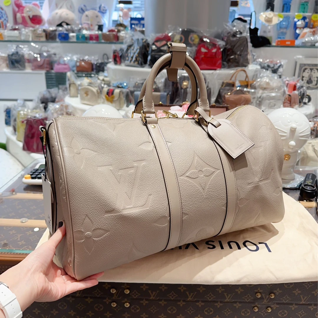 99新 LouisVuitton/路易威登 0441/大象灰/压纹牛皮旅行袋/芯片款