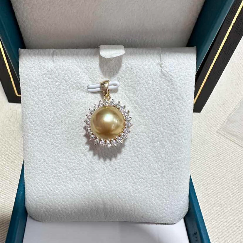 【周老板】“吸金”天然海水南洋金珠吊坠S925银镶嵌