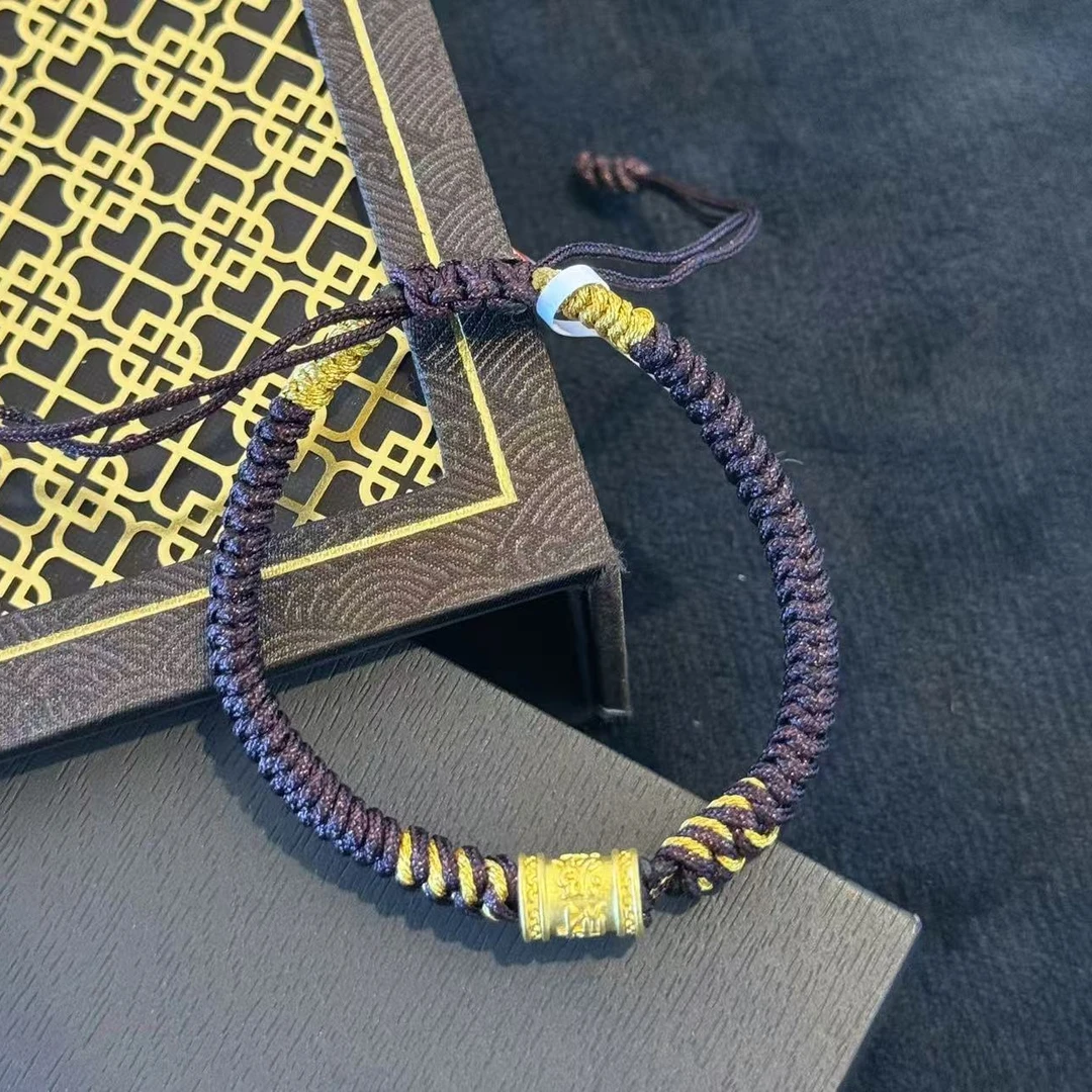 【周老板】足金财源滚滚配件褐色手绳