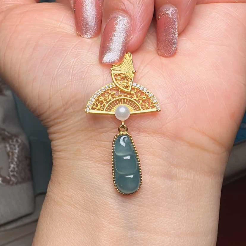 “枫浅”天然蓝水翡翠吊坠银镶