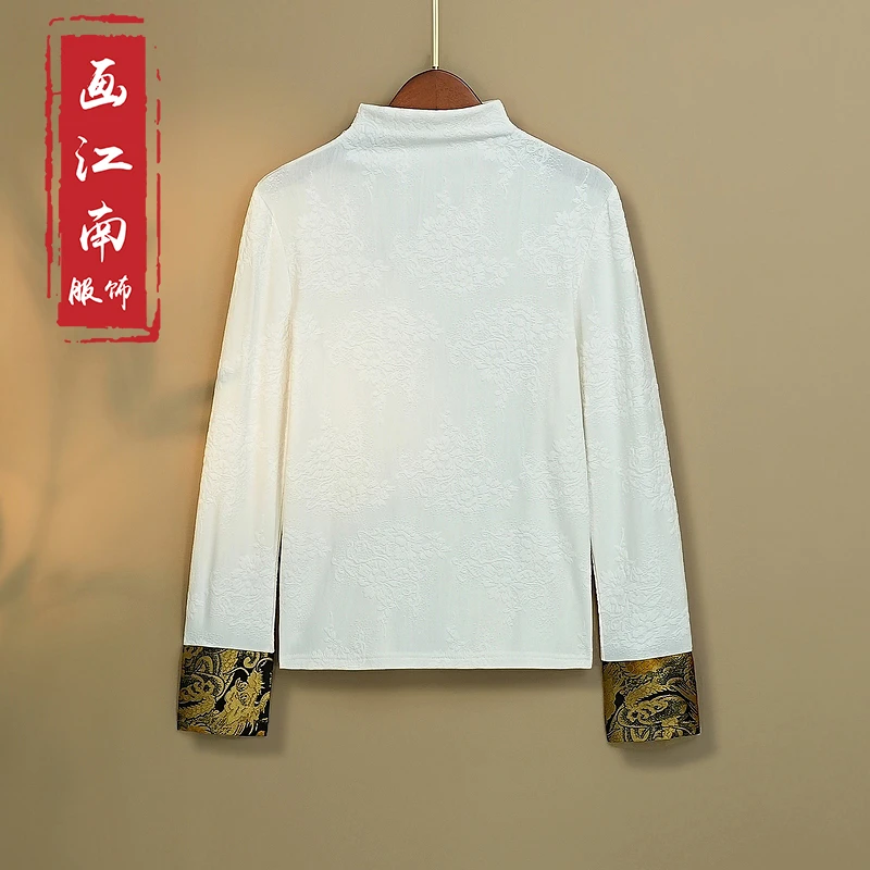 【蛟柔】秋冬新款打底衫女新中式国风提花半高领加厚德绒长袖T恤衫