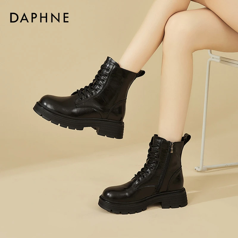 达芙妮美拉德马丁靴女冬季新款粗跟厚底瘦瘦靴百搭气质切尔西靴子