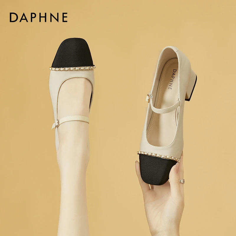 达芙妮粗跟高跟鞋2025新款玛丽珍女鞋时尚百搭英伦小皮鞋法式单鞋