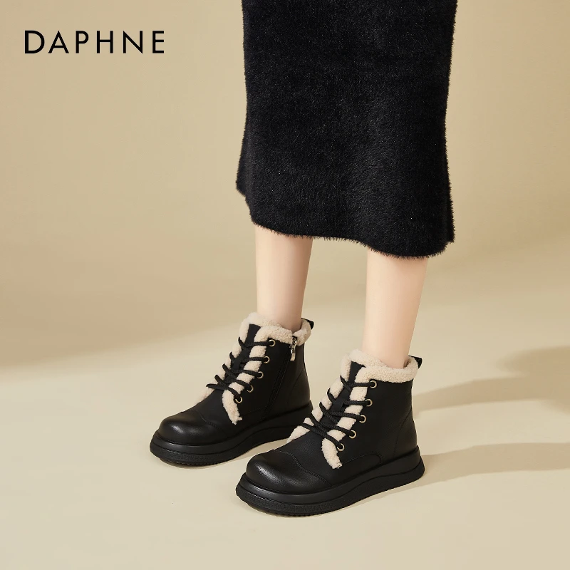 达芙妮厚底增高马丁靴女春季新款加绒加厚保暖棉鞋复古时尚短靴子