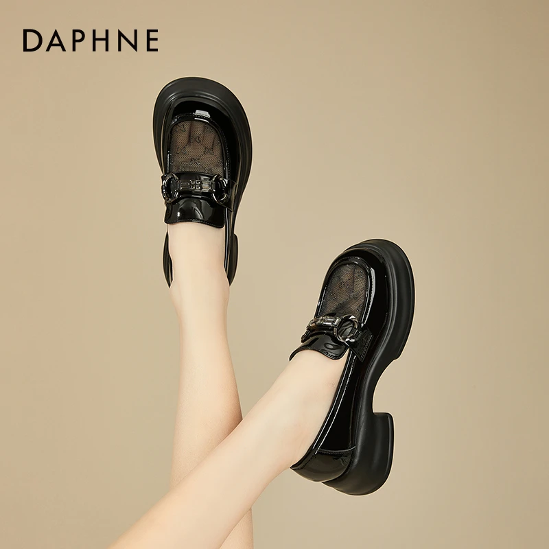 达芙妮厚底乐福鞋女2025春季新款网面透气小皮鞋时尚软底英伦单鞋