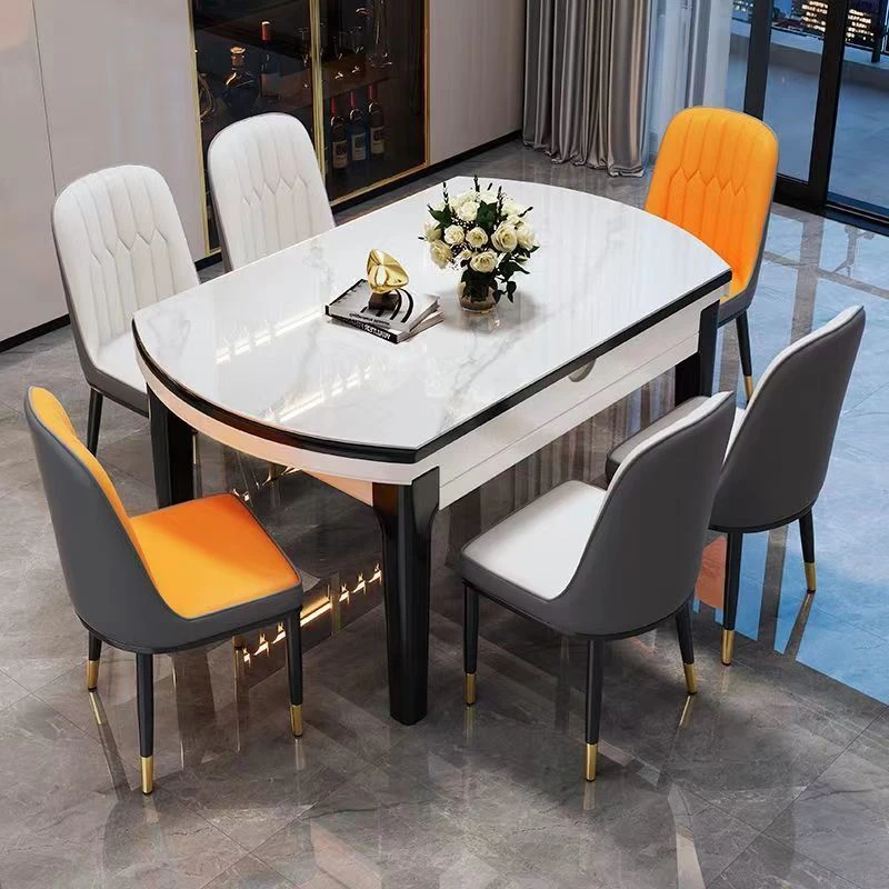 优选轻奢岩板餐桌椅组合方圆两用伸缩折叠小户型现代简约防烫餐桌