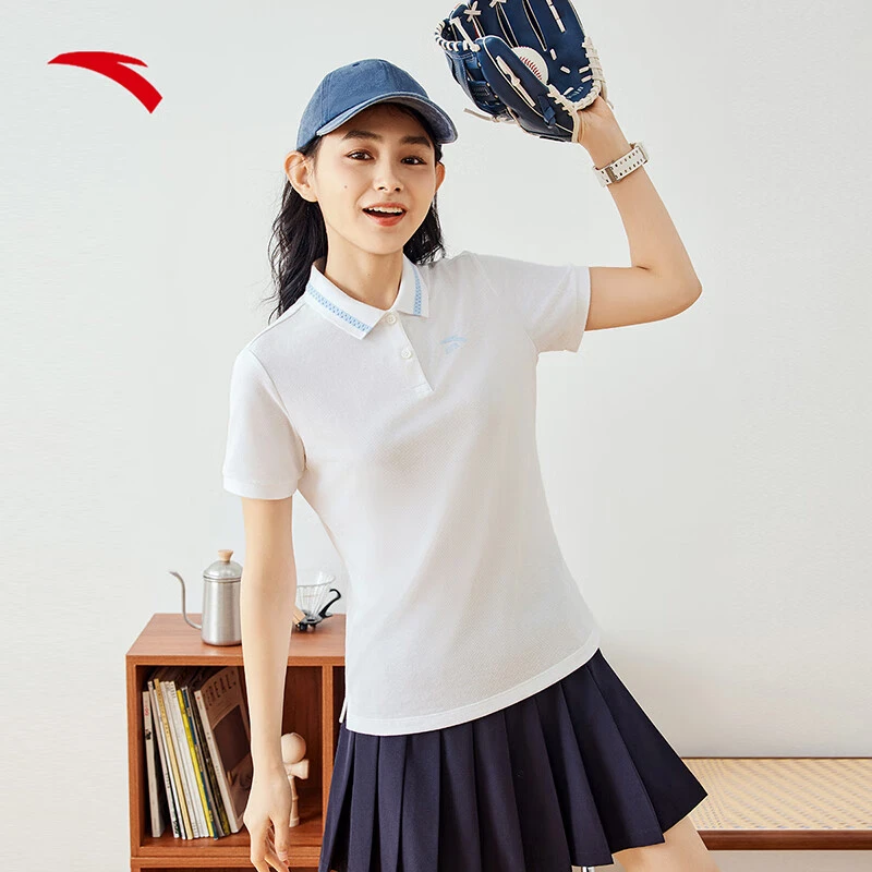 安踏网球风短袖POLO衫女2024夏季新款学院翻领休闲T恤162428139