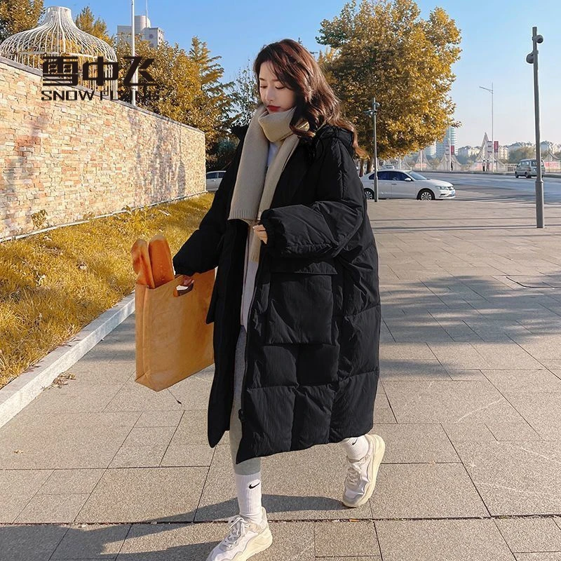 雪中飞羽服女中长款2024年冬季新款韩版chic过膝面包服衣加厚外套